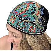 Handmade Embroidered Bandana Caps 2025 New Women Ethnic Style Head Wrap Beanie Cap Stretch Vintage Embroidery Bandanas Hat