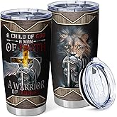 Equoza Christian Faith Tumbler for Men, Dad, Husband, Grandpa Warrior Of God Faith Tumbler 20 oz Stainless Steel Travel Mugs with Lids,Christian Gifts for Men