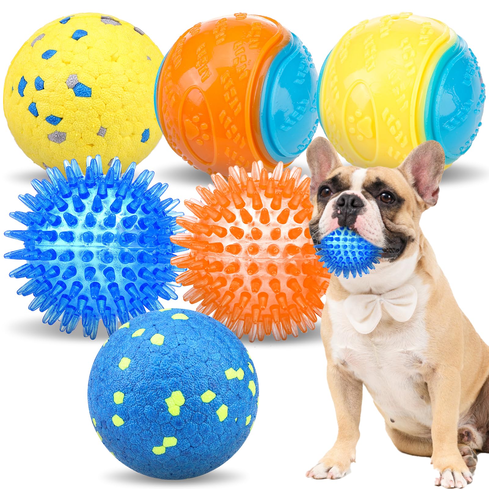 Photo 1 of EXPAWLORER Dog Balls Squeaky Toys - 6 Pack Interactive Tennis Balls for Dogs to Fetch, Indestructible Chew Toys for Aggressive Chewers, Squeaky Teething Ball for Small Medium Large Dogs Puppy