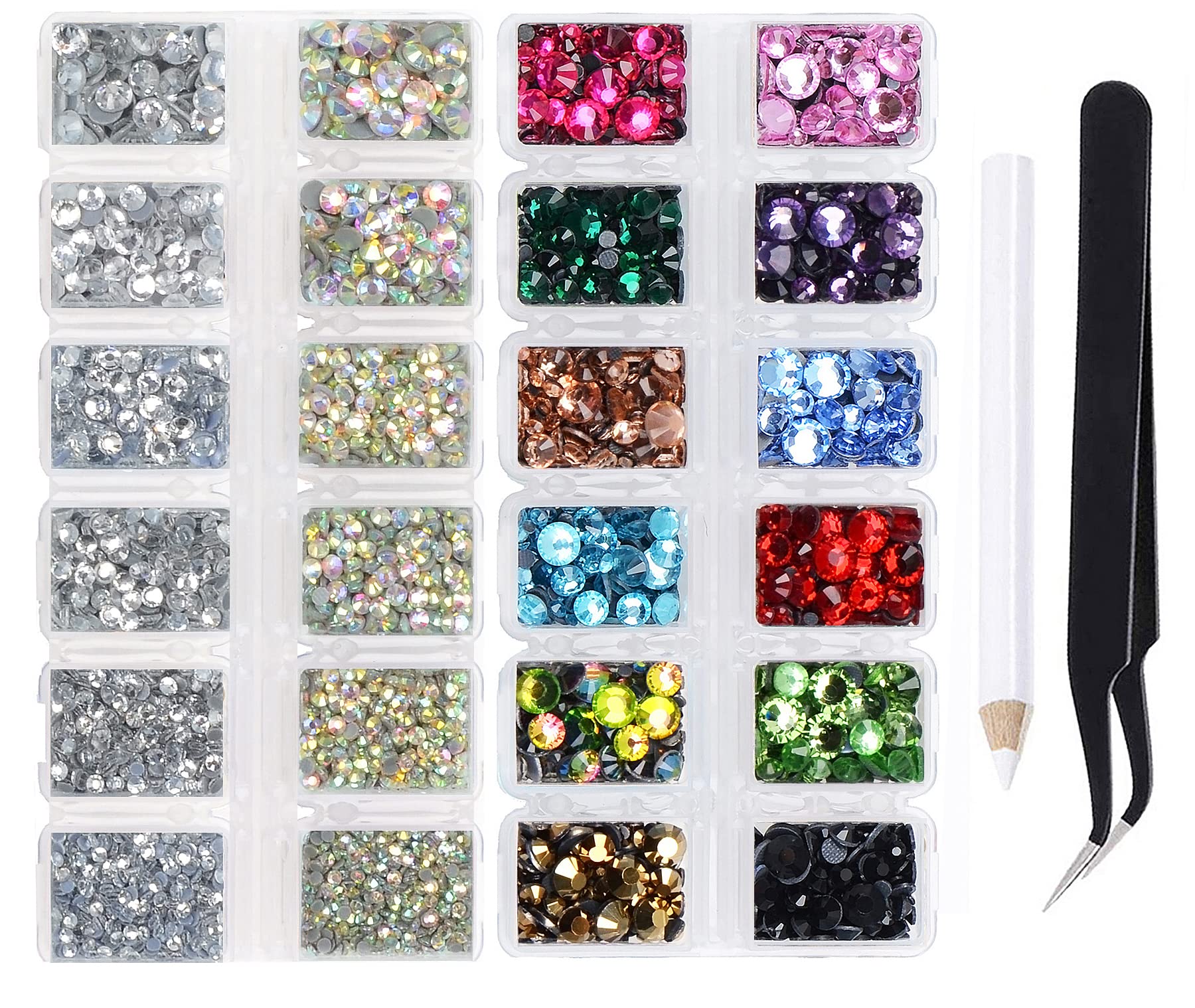Photo 1 of 2-Box Massive Beads 8000pcs 5&6 Sizes Hotfix Iron Flatback Glasses Rhinestones Crystal for DIY Project with Tweezers and Picking Pen for Bags, Shoes, Clothes and Manicure(12&2 Colors, 5&6 Sizes)