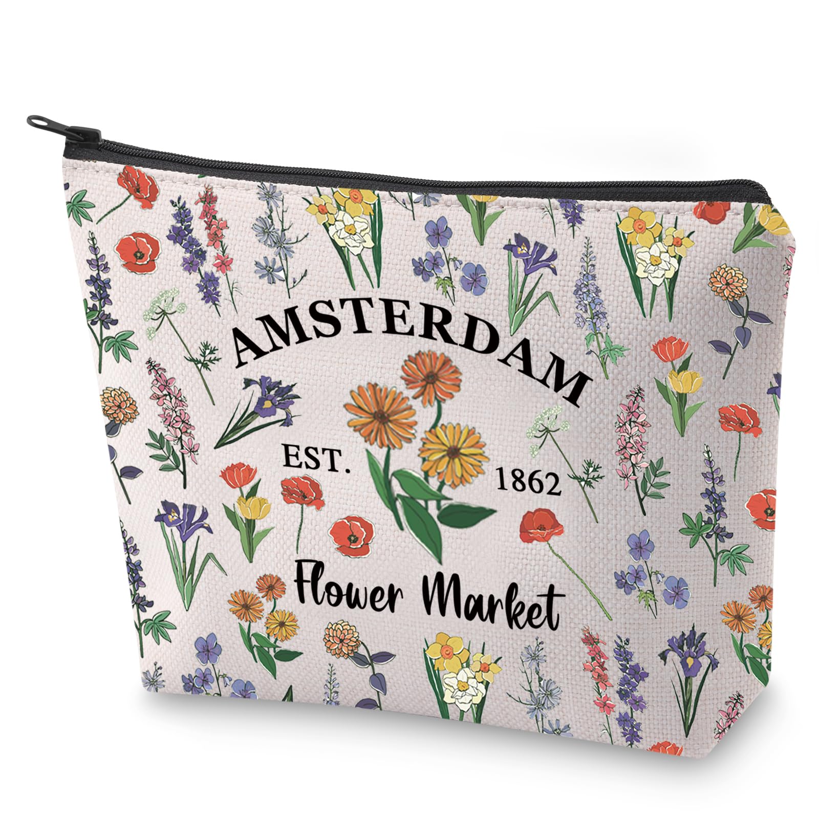 Netherlands Gift Amsterdam Trip Souvenir Gift Amsterdam Flower Market Makeup Bag Gift for Amsterdam Lovers (Amsterdam Flower)