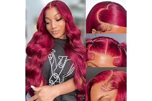 eoroknor 24 inch 99J Burgundy Body Wave Lace Front Wigs Human Hair Pre Plucked 13X4 HD Transparent Lace 180 Density