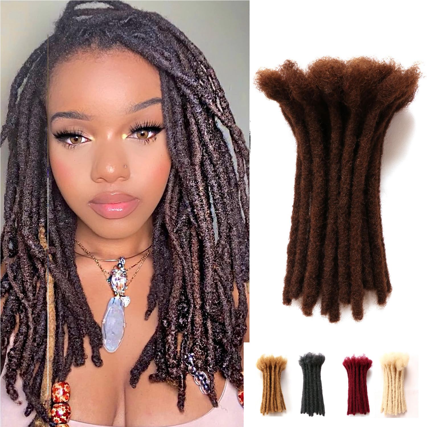 Dreadlock Extensions Human Hair Extensions for Braiding 0.8cm Afro Kinkyhair for Braiding Black Hair Extensions Dreadlocks Extensions (#4-0.8cm, 8Inch （Pack of 30 ）)