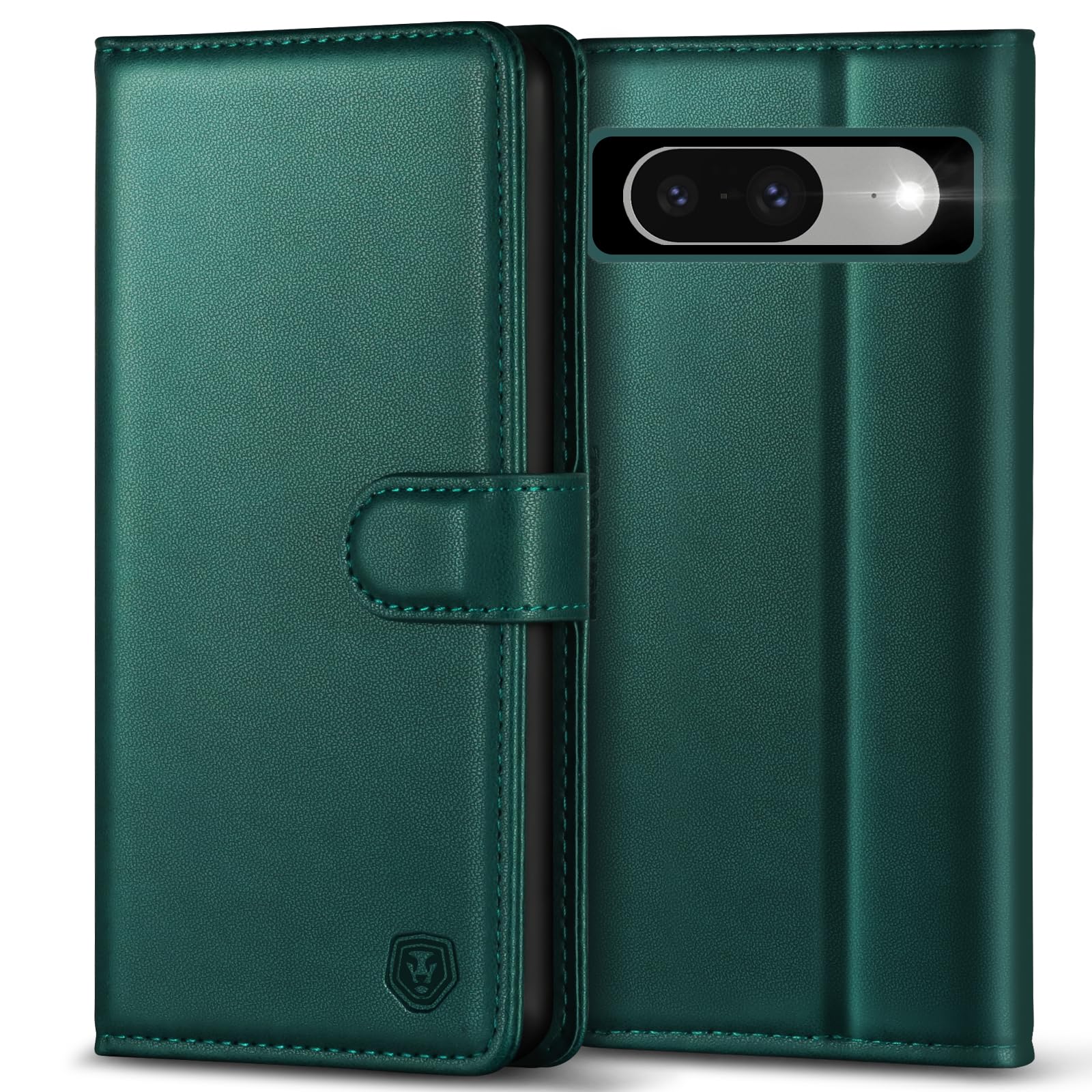 Kuafcase for Google Pixel 8 Case, 4 Card Slots Magnetic Closure Kickstand Shockproof Protective Phone Case for Google Pixel 8 - Green — image 1