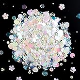 LEEFONE Mixed Clear White Sequins and Spangles Beads Craft Supplies, Crystal Iridescent Spangles and Pearl, Variety Sequins Beads for Crafts, Sewing, DIY Art, Embroidery