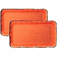 LEHAHA Melamine Serving Tray/Platters Set of 2, 17.5" x 10", 2-Piece Large Rectangular Melamine Platter Set for Serving Food, Orange
