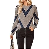 SweatyRocks Women's Chevron Print Long Sleeve Knitted Crewneck Sweater Casual Pullover Top