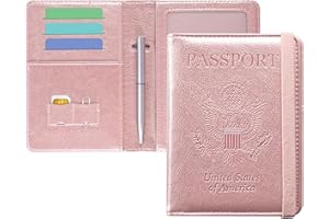 DMLuna Passport Holder, Premium PU Leather Travel Passport Wallet RFID Blocking Passport Cover Case Travel Documents Organizer with Pen Holder, for Women and Men