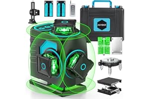 Laser Level Self Leveling 360 Green 4-Plane 4D 16 Line ACTBOT 10000mAh All-Inclusive Kit Swivel Level Line Laser with Pulse Mode Tilt Horizontal Vertical 4x360 Cross Line Remote Controller Switchable