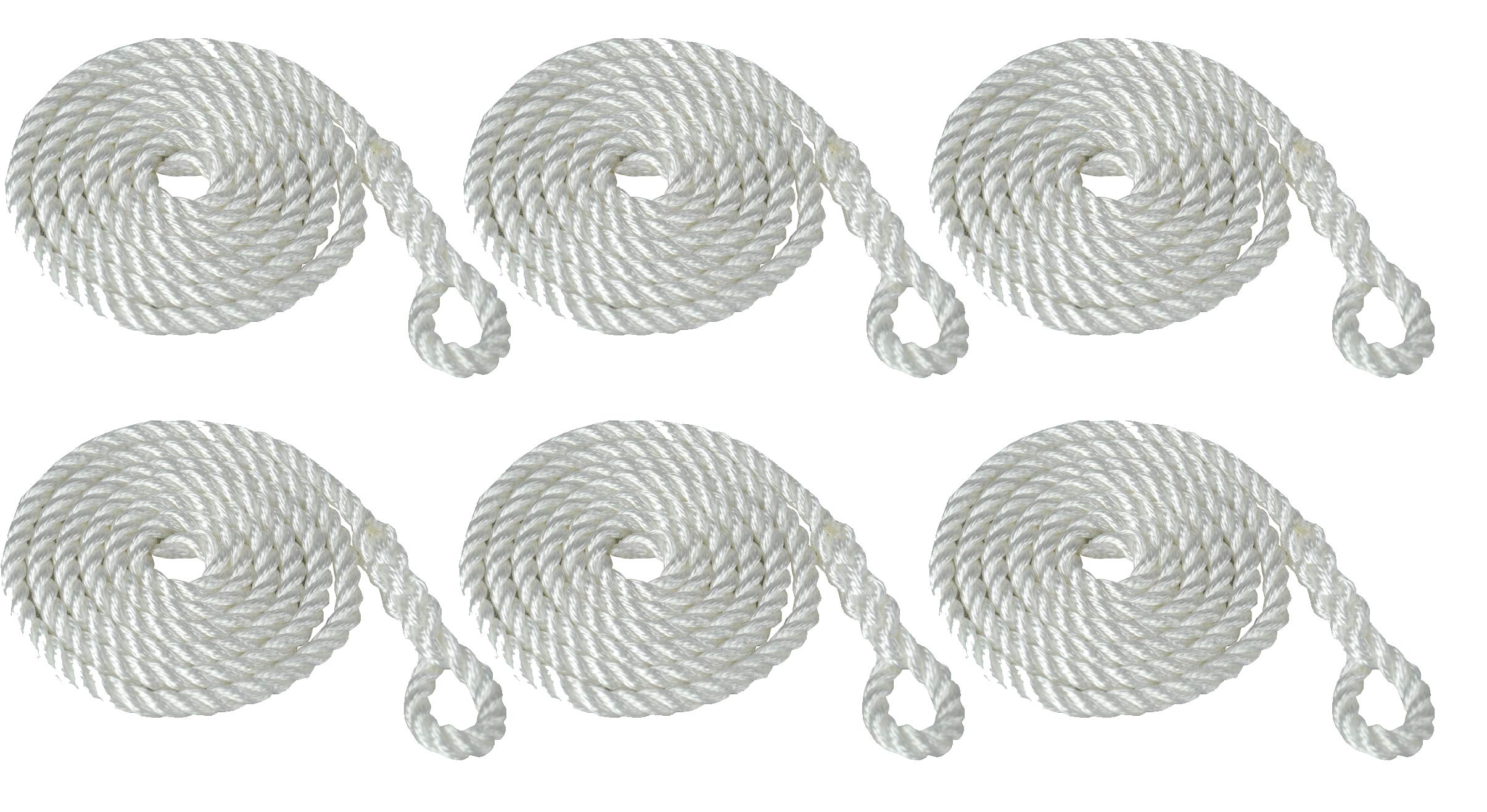 Savage Island 6 Pack 8mm 2.5m Fender Line Rope Tie Boat Yacht Canal Barge - Spliced Loop At One End (White)