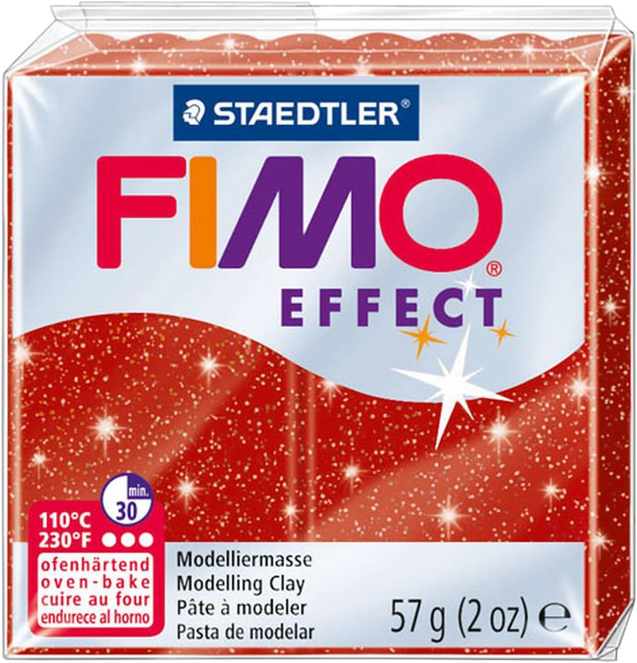 Staedtler FIMO Effects Polymer Clay - -Oven Bake Clay for Jewelry, Sculpting, Glitter Red 8020-202