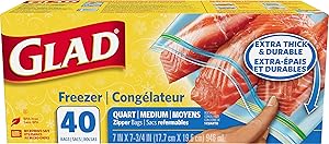 Glad Zipper Freezer Storage Plastic Bags - Quart - 40 Count (Package May Vary)