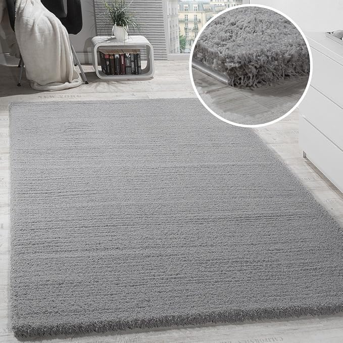 Paco Home Shaggy Teppich Micro Polyester Wohnzimmer Teppiche Elegant Hochflor Grau, Grösse:120x170 cm