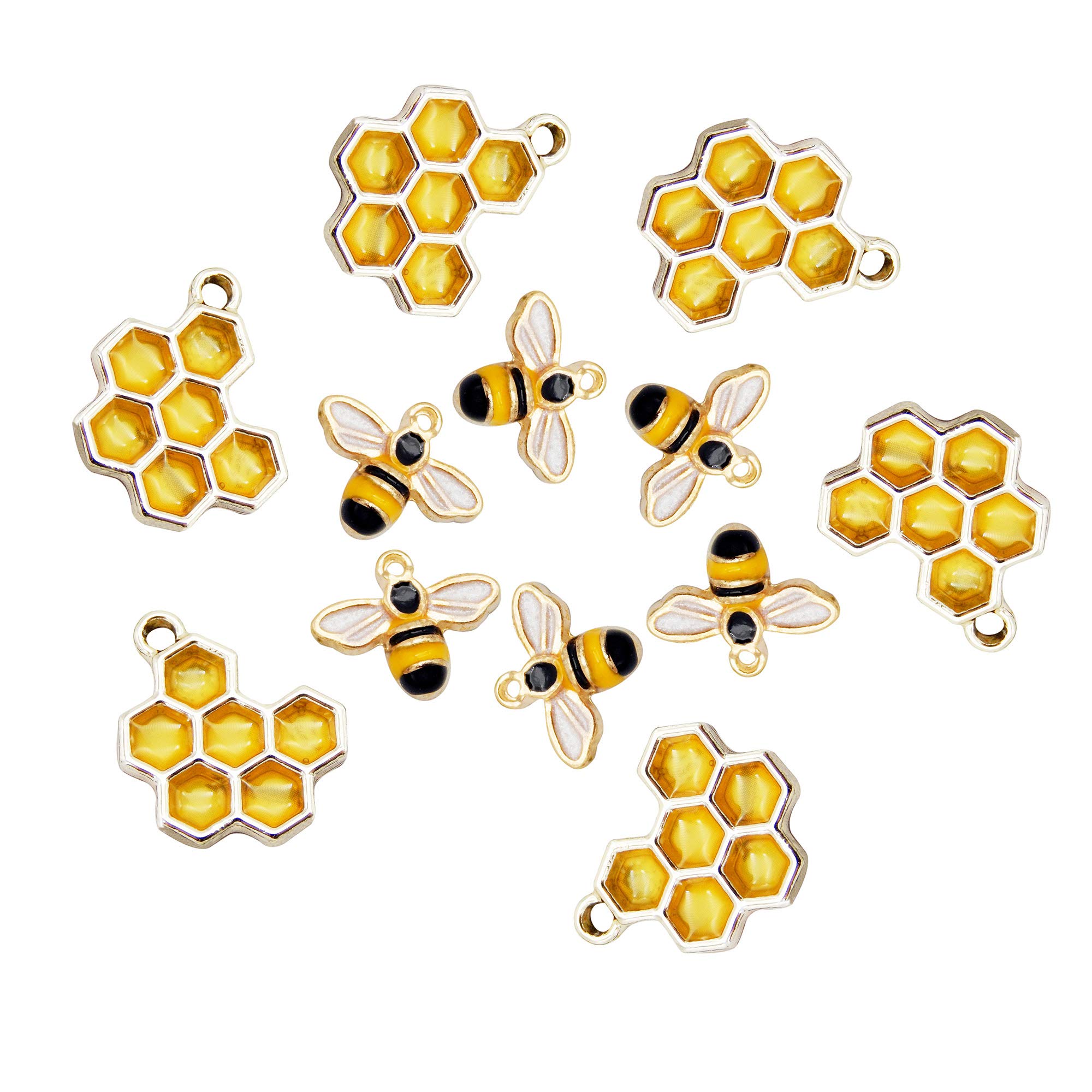 40pcs Honeycomb Bee Enamel Charms for Jewelry Bracelet Making Wholesale Bulk lot Gold, Metal Resin Zinc