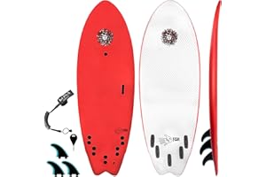 KONA SURF CO. The 5-5 Fish Surfboard for Beginners Kids and Adults - Soft Top Foam Surfboards for Beach â€“ Surf as a Boogie Board Bodyboard or Softboard - Includes Fins and Leash