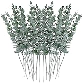 WOOPSOO 40pcs Artificial Eucalyptus Leaves Stems with Frost, Tall Faux Eucalyptus Leaves Stems,16" Tall Fake Eucalyptus Branches for Wedding Bouquet Table Fireplace Home Decor