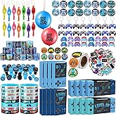 HyDren 179 Pcs Video Game Party Favors Includes Video Game Goodie Treat Boxes Punch Balloons Silicone Bracelets Keychains Badges Stickers for Gaming Birthday Party Supplies (Classic Style)