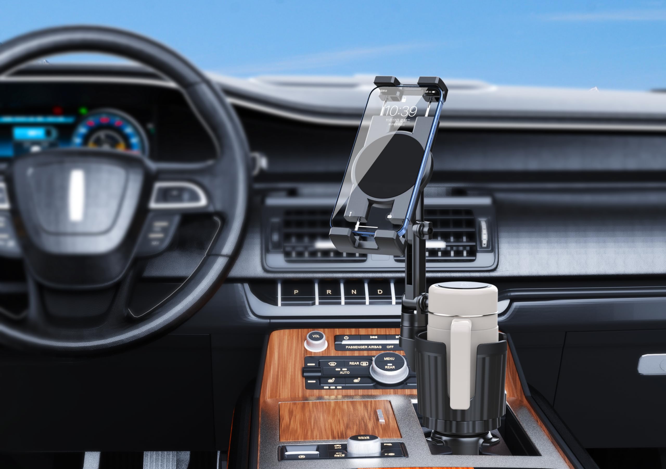 Peastrex Cup Holder Tablet Mount, Ipad Cup Holder Car Mount with Adjustable Arm for Tablet iPhone 3-13in iPad Pro Air Mini, Fire, iPhone 15, Galaxy S24 Z Fold 5