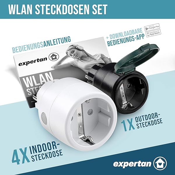 Expertan WLAN Steckdose Set 5 WLAN Steckdosen fr Innen  und Auenbereich   Fernsteuerung per App   kompatibel mit Google Home Alexa