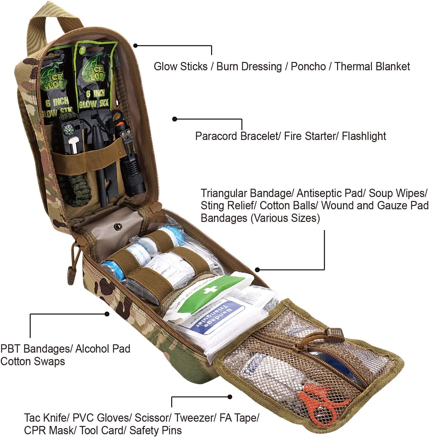 EVERLIT 250 Pieces Survival First Aid Kit IFAK Molle System Compatible Outdoor Gear Emergency Kits Trauma Bag for Camping Boat Hunting Hiking Home Car Earthquake and Adventures (CP Camo) : Sports & Outdoors