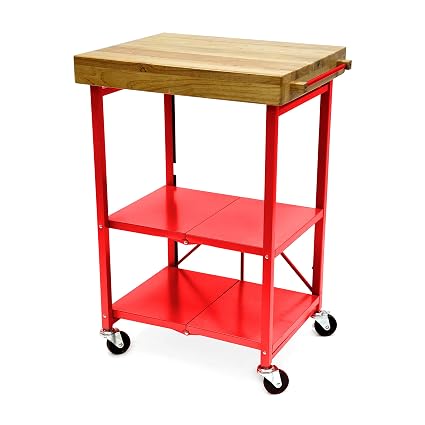 Origami Foldable Kitchen Island Cart Red