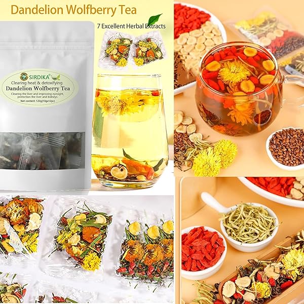 DANDELION WOLFBERRY TEA BAGS, DANDELION WOLFBERRY TEA ORGANIC KIDNEYS & LIVER TEA CHINESE WOLFBERRY TEA WITH SEVEN HERBAL INGREDIENTS (2BAG(24PCS))