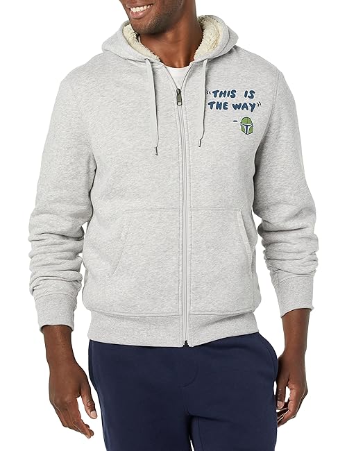 Amazon Essentials Disney | Marvel | Star Wars Men's Sherpa-Lined Full-Zip Hoodie Sweatshirts, Star Wars Mando, XX-Large