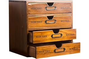 PRIMO SUPPLY Stackable Apothecary Cabinet 4 Drawer Desk Organizer - Vintage Library Card Catalog Wood Storage Box - Office Desktop Dresser for Stationery, Thread Embroidery, Sewing, Crafts, Junk Drawer & Supplies
