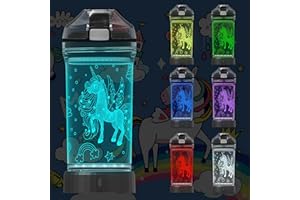 Attivolife Unicorn Water Bottle for Kids, LED Light up 3D Illusion Night Lamp -14 OZ - BPA Free Eco-Friendly Creative Glowing Cup, Ideal Back to School Gift for Girl Birthday Camping