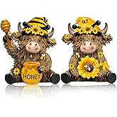 Burbell 2 Pack Bee Highland Cow Decor Bee Gnomes Resin Highland Cow Figurine Gnomes Resin Statue for Spring Party Garden Table Shelf Home Decor Calf Gnome Herd Gifts