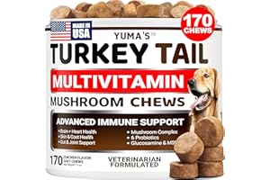 YUMA'S Turkey Tail Mushroom for Dogs - 170 Count - Mushroom Chews for Dogs Lipoma Lumps and Bumps - Immune Health, Digestive, Skin, Energy, Joint Vitamin Support Guard Buddy - Multivitamin Supplement