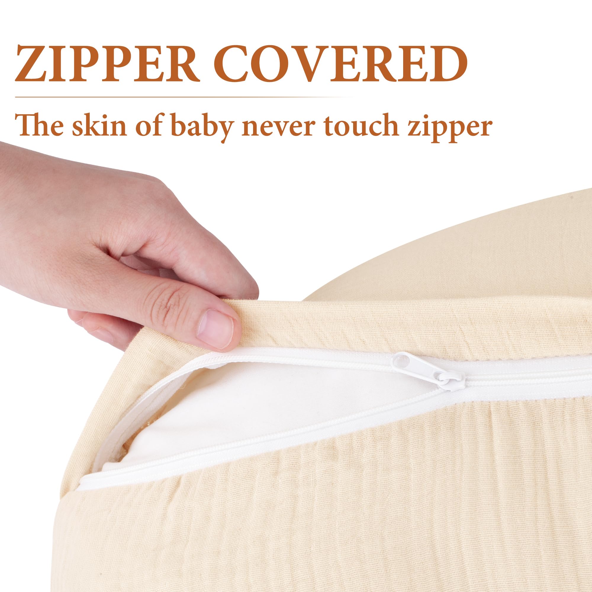 Pro Goleem Muslin Nursing Pillow Cover, 100% Cotton Soft Breathable Feeding Pillow Slipcover for Breastfeeding Moms, Fits Standard Infant Nursing Pillow, for Boys and Girls, 2 Pack (Brown＆Beige)