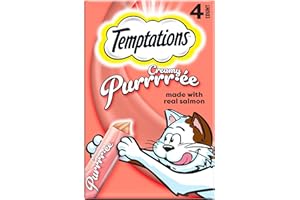 Temptations Creamy Puree Squeezable Lickable Wet Cat Treat with Salmon, 0.42 oz. Tubes, 4 Count