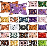 Meanplan 24 Pcs Halloween Makeup Bags Bulk Spooky Cosmetic Bags Horror Storage Zipper Pouch Pumpkin Bat Ghost Portable Travel Purse Toiletry Pocket Organizer for Party Favor Gift (Halloween)