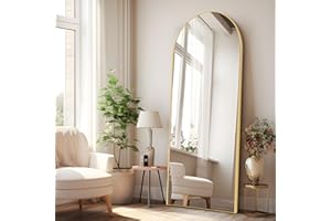 CIVENO Arched Full Length Mirror, Gold Metal Frame Full Body Mirror, 64"x21" Standing Mirror, Hanging or Leaning Against Wall