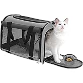 TWDEPART Cat Carrier Backpack - Multifunctional, Firm & Foldable with Roll-Up Shade, Breathable Design Includes Collapsible Bowl & Cushion (Grey)