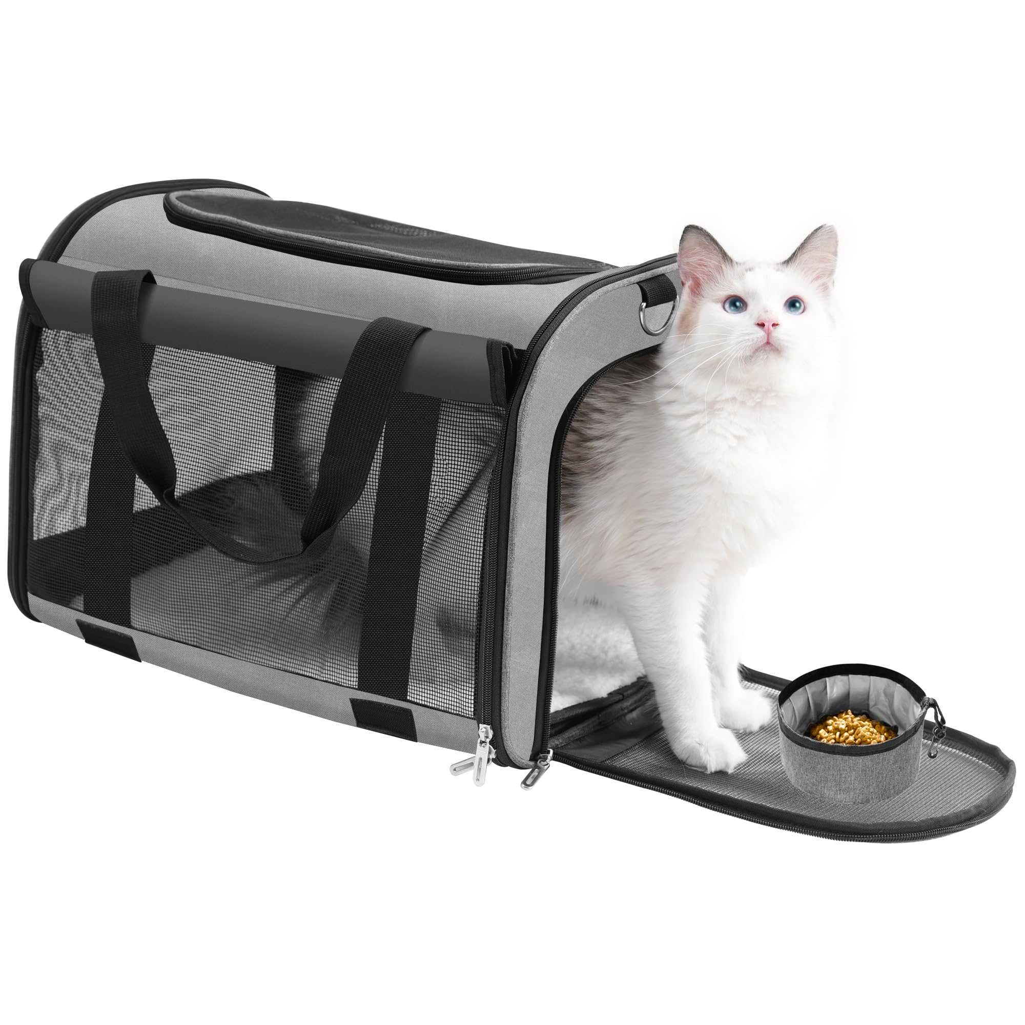 Photo 1 of TWDEPART Cat Carrier Backpack - Multifunctional, Firm & Foldable with Roll-Up Shade, Breathable Design Includes Collapsible Bowl & Cushion (Grey)