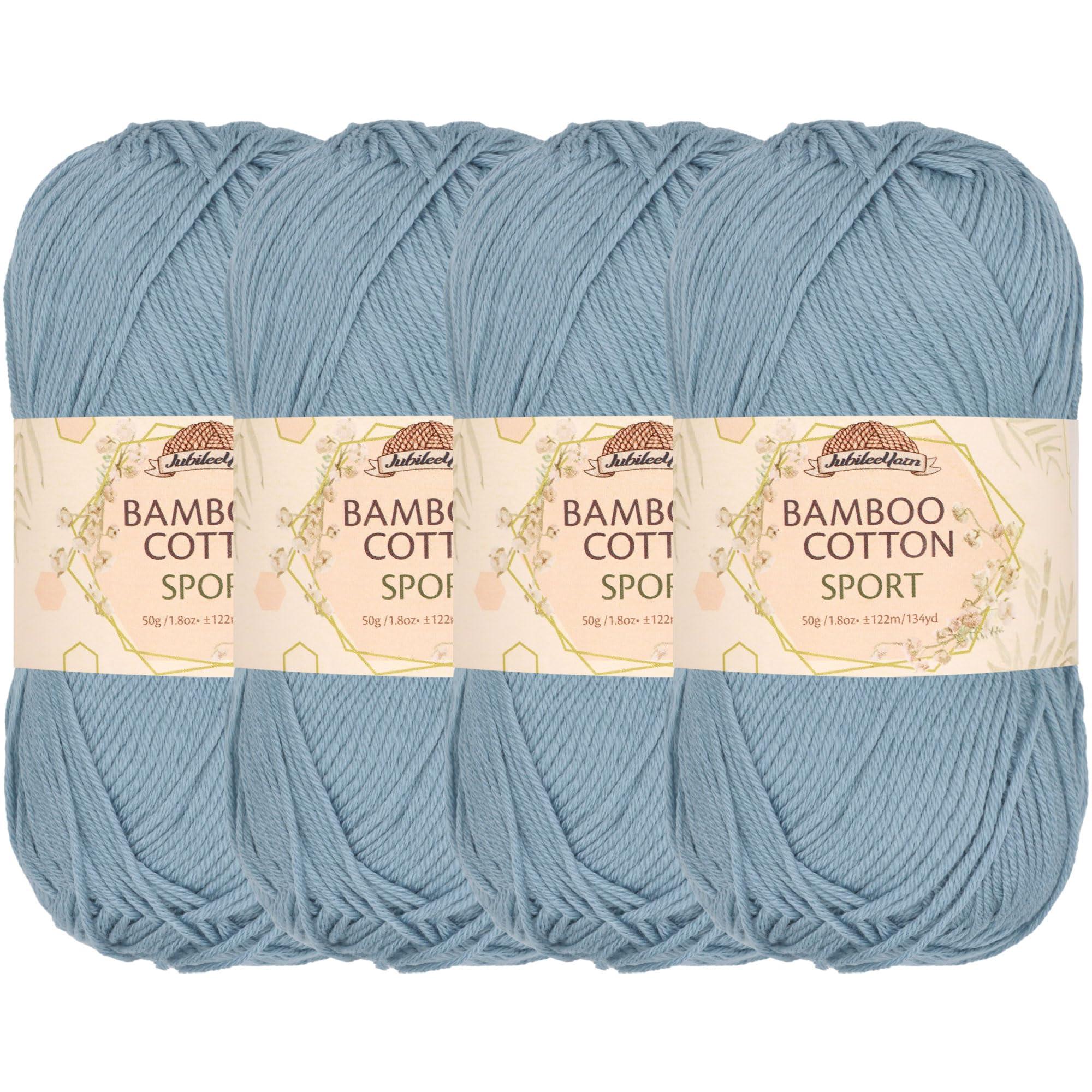 JubileeYarn Bamboo Cotton Sport 4 Ply Yarn - 50g/Skein - Faded Glacier Blue - 4 Skeins