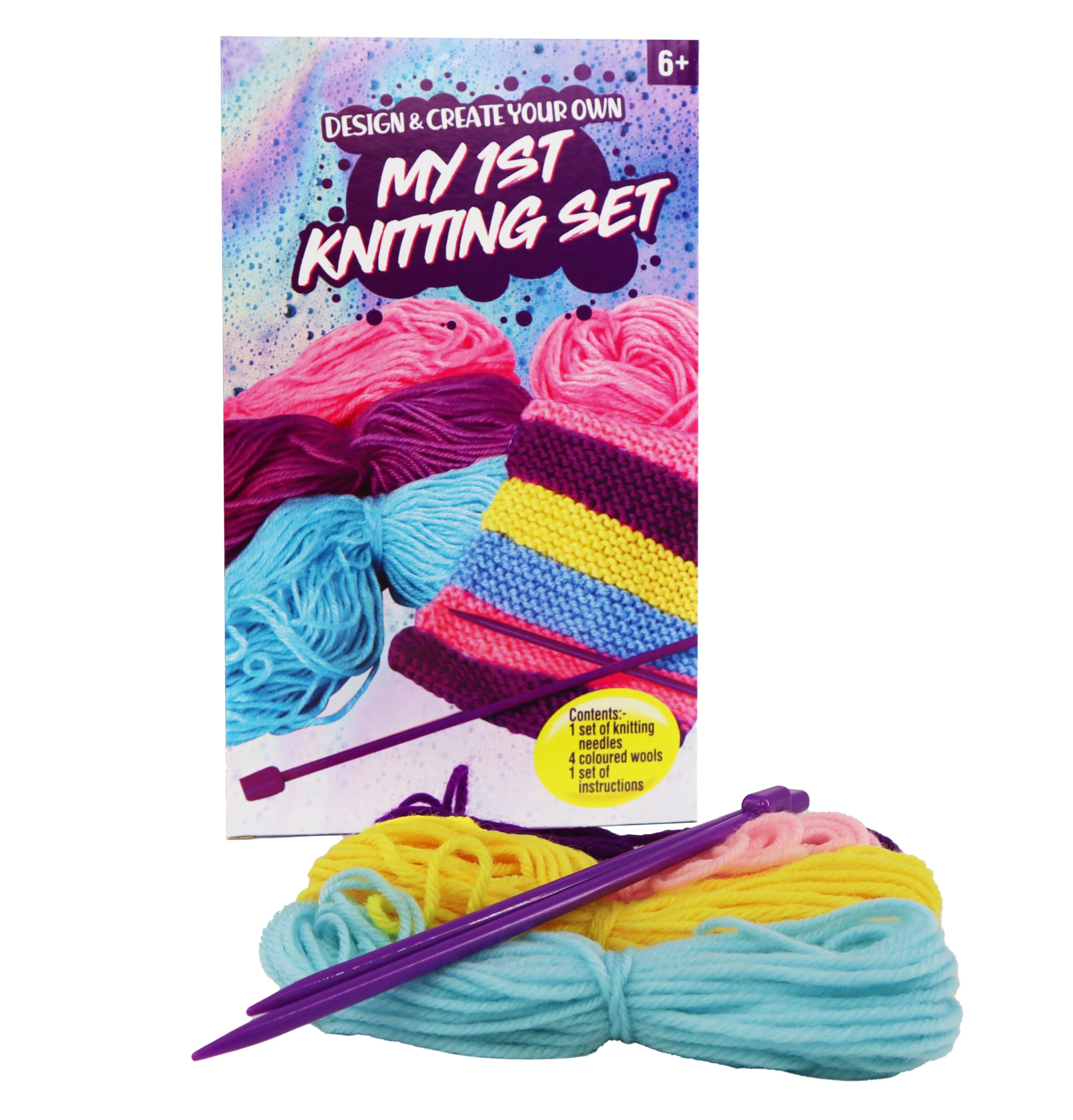My 1st Knitting Set, Design and Create Your Own, is Ideal for Beginners and Children, Kit Includes Instructions, Coloured Wool, and Needles (1 Pack)