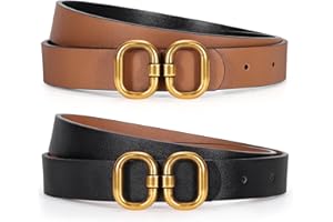 KASBAH Women Reversible Leather Belt for Jeans Dresses Two-in-One Ladies Waist Belt With Gold Buckle