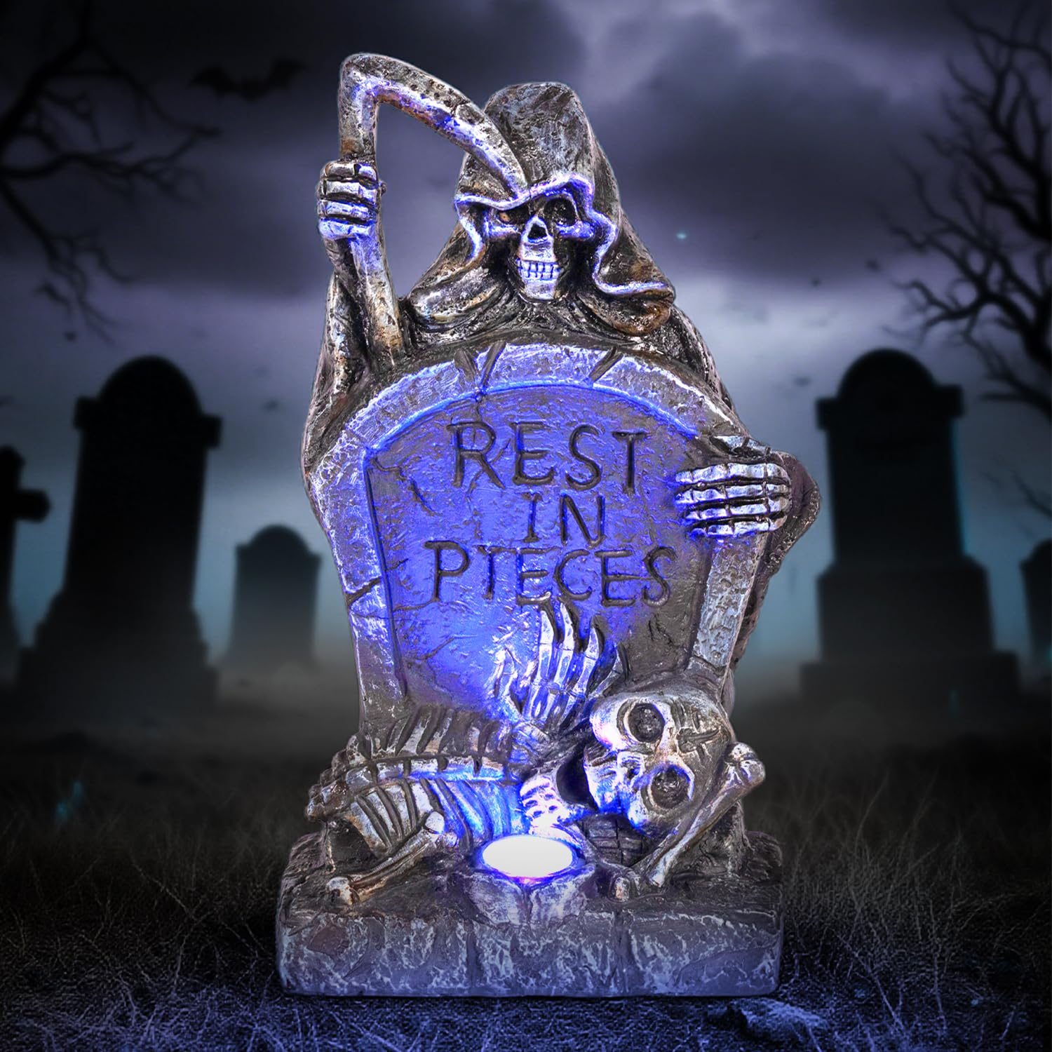 Photo 1 of (see all images) Solar Decorations Graveyard Tombstone LED Spot Light with Blue Glow,Halloween Outdoor Garden Light Halloween party