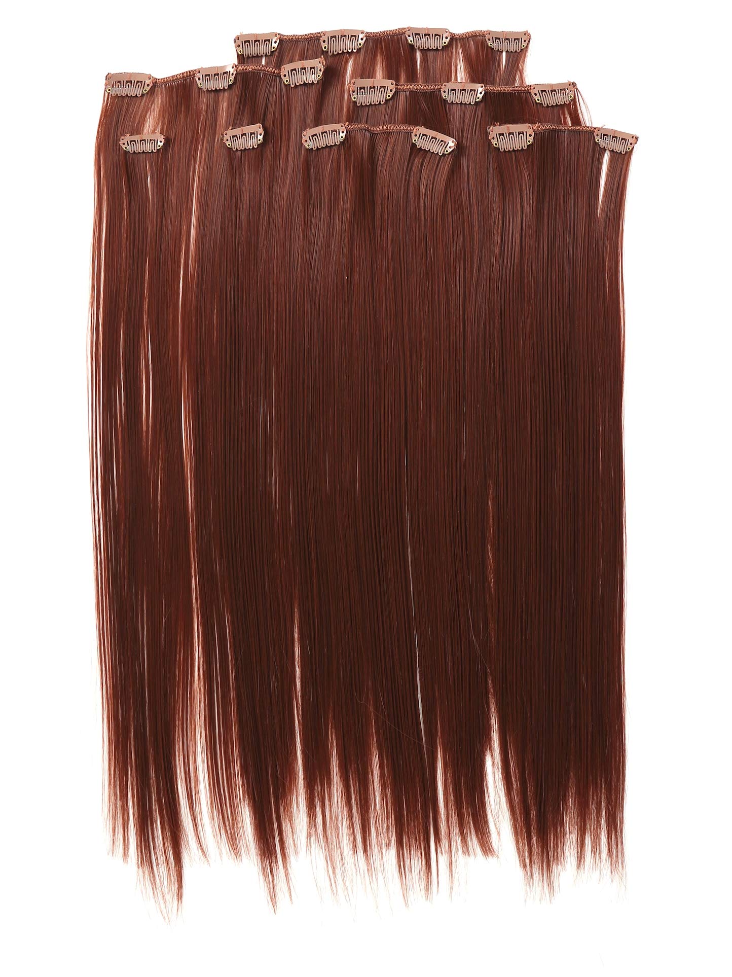 Prettyland static-free 20 inch 7 piece Clip-In Set Straight long Extensions Hairpiece mahogany-brown R06