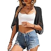 BB&KK Women's 2026 Lightweight Summer Cardigan 3/4 Batwing Sleeve Crochet Shrug Casual Hollowed-Out Knit Cropped Sweater Tops