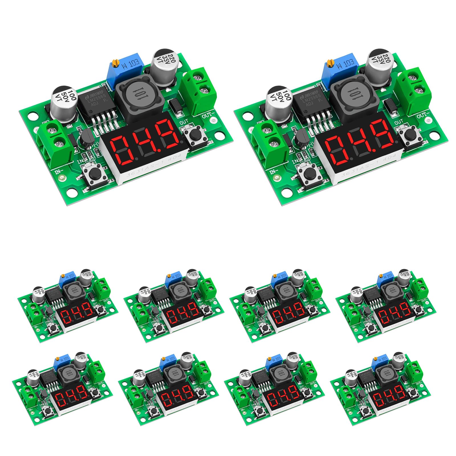 Photo 1 of hiBCTR 10 Packs LM2596 Adjustable DC-DC Step Down Buck Power Convert Module 4.0-40V Input to 1.25-37V Output with LED Voltmeter Display