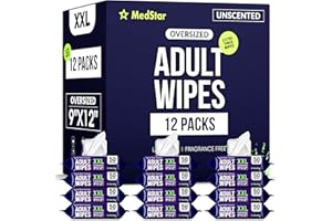 MEDSTAR Adult Wipes for Elderly 12 Pack - Extra Large Extra Thick No-Rinse Bathing Wet Wipes for Adults - Incontinence Shower Alternative Disposable Washcloths - Fragrance-Free XXL