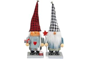 FUNPENY 11" Christmas Decorative Nutcracker, 2 Set Handmade Wooden Gnome Plush Scandinavian Swedish Tomte, Elf Toy Holiday Present, Festive Collectible Nutcracker, Tabletop Christmas Decorations