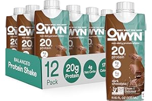 OWYN ONLY WHAT YOU NEED OWYN 20g Protein Shake, Chia Flax and Pea vegan protein blend with Prebiotics, Superfood Greens, gluten free, soy free. (Dark Chocolate, 12 Pack)