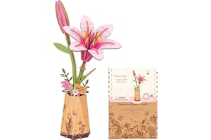 ROBOTIME 3D Wooden Lily Flower Puzzle TW071 - DIY Assembly Model Kit, Artificial Wood Flowers for Home Decoration, Relaxing Crafts for Adults, Valentine's Gift