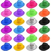 SGBETTER 24 Pcs Neon Party Hats Bulk Plastic Fedora Party Hats Glitter Party Gangster Hats for Adult Kids Party Supplies