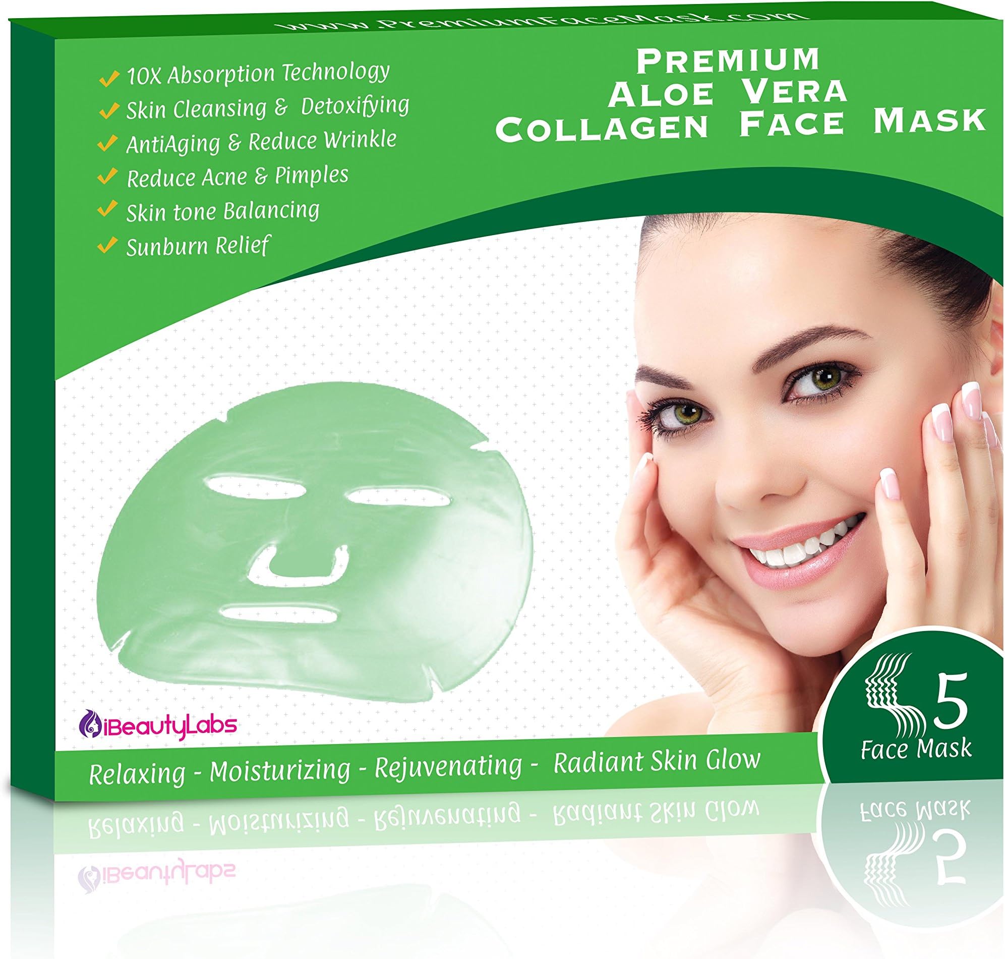 All Natural Powerfull Aloe Vera Korean Collagen Face Mask for Instant Results | No Sticky Residue...